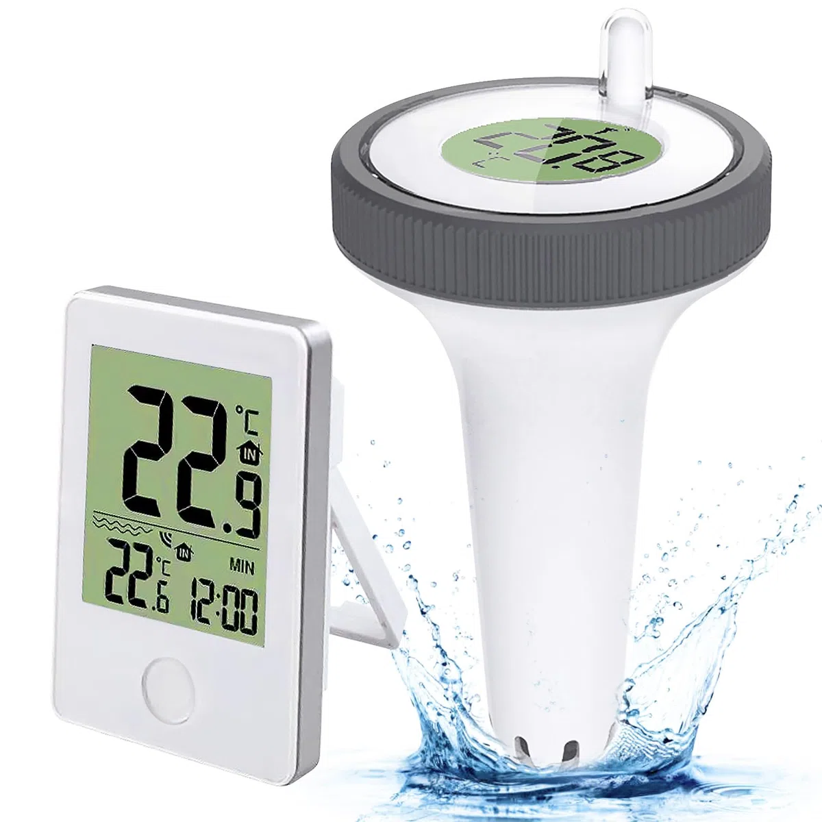 BYZESTY Thermomètre de piscine numérique sans fil avec capteur de piscine, écran LCD et moniteur d'humidité pour baignoire, bassin à poissons, étang