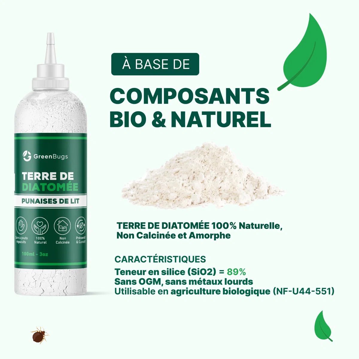Piège Punaises de Lit (x4) avec Terre de Diatomée 100% Bio - Kit Intercepteurs Anti-Punaises pour Pieds de Lit - Solution Efficace - Inclus Mode d’Emploi