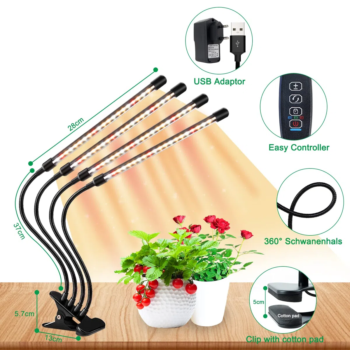 COKOLILA lampe de plante, 80 LED Lampe de Croissance lumière de plante à spectre complet 3000k 5000k 660nm lampe de croissance avec minuterie, 10 niveaux, 3 modes pour plantes d'intérieur légumes