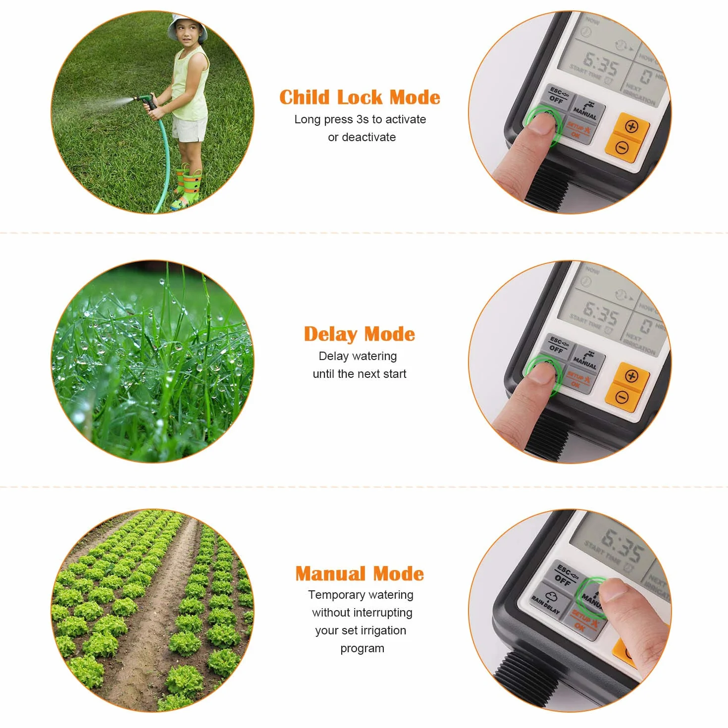 Johgee Programmateur Arrosage Automatique Minuteur Arrosage Goutte à Goutte, Imperméable et Utilisé à l'extérieur, Modes Multiples, 3" écran LCD, Irrigation pour Jardin Ferme Pelouse Fleur